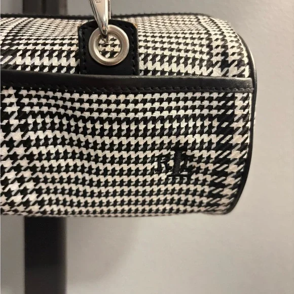 Ralph Lauren Black White Houndstooth Barrel Baguette Shoulder Bag | 11x5x3.5" - Picture 3 of 12